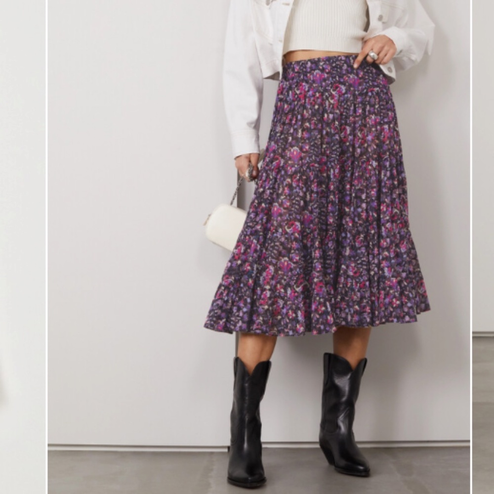 Isabel Marant Étoile - Elfa Tiered Pleated Printed Cotton-poplin Midi Skirt